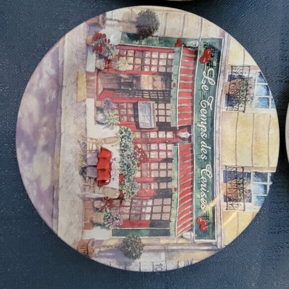 Set Of 6 Cider House Round Ceramic Plates With French Bistro Designs - Picture 4 of 5